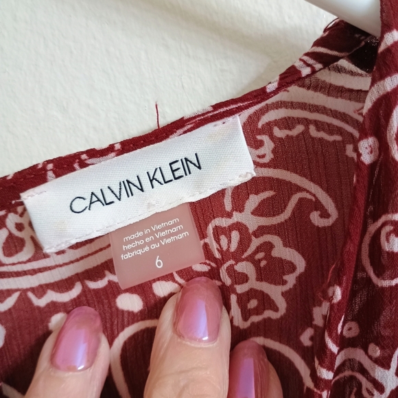 Calvin Klein Collection Maroon and White Paisley High Low Dress - Picture 4 of 8